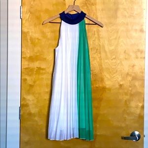Navy, white, green A-line dress